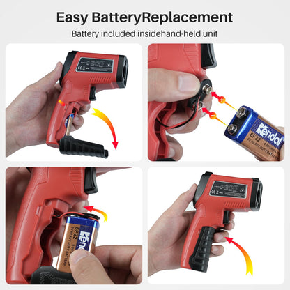 Infrared Thermometer Gun, Gedaye Laser Temperature with IR Pointer 13:1, Meat Temp Gun with Metal Probe, Adjustable Emissivity, -58℉ to 1076℉, Heat Thermometer for Cooking Pizza Oven Grill Fridge BBQ