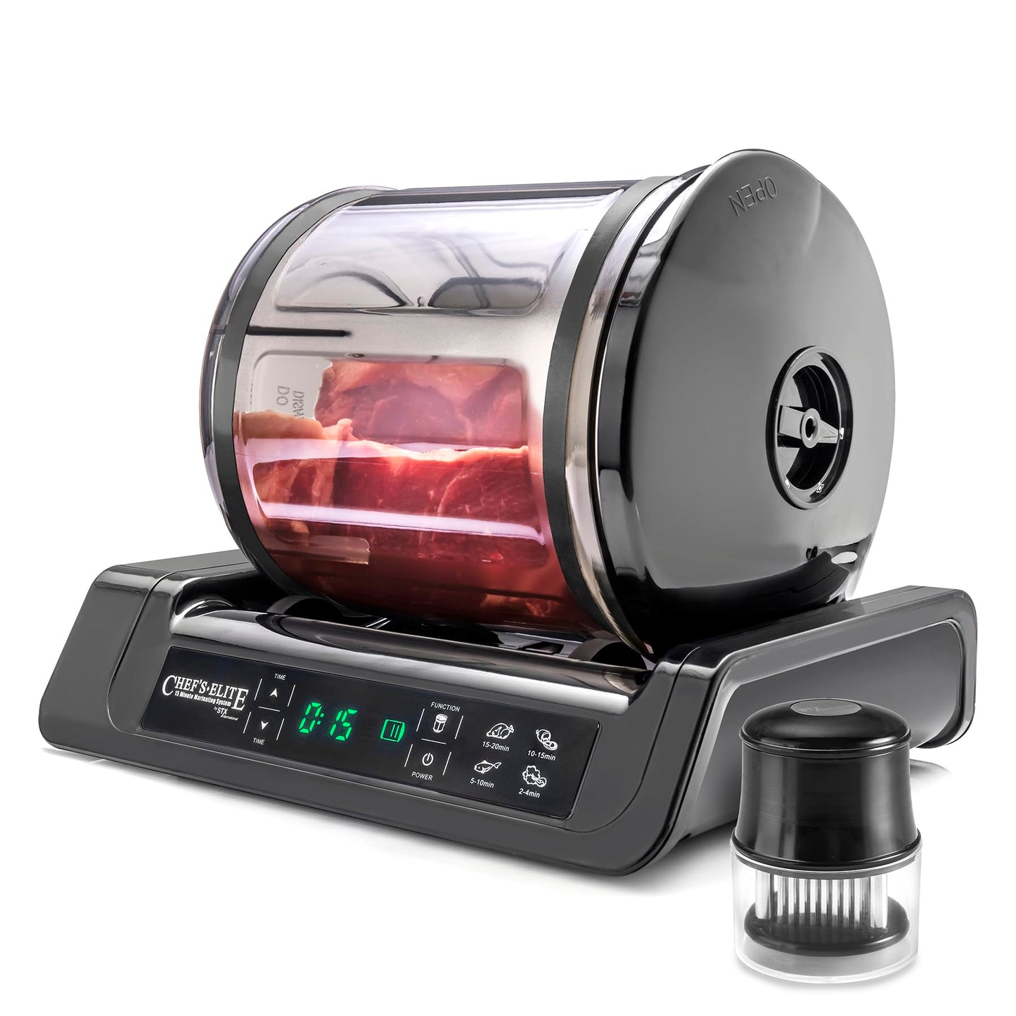 STX International Chef's Elite Vacuum Marinator & Tumbler | Marinate Meat & Vegetables in 15 Minutes | Adjustable Timer | Auto Shut-Off | Meat Tenderizer Included