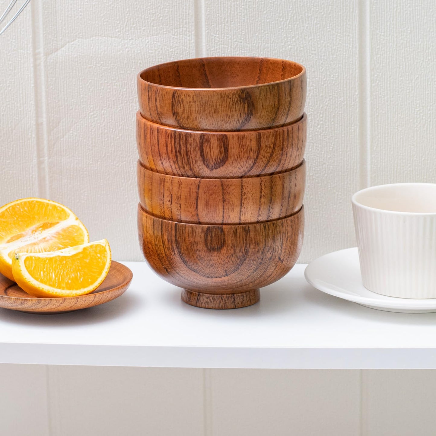 Cospring Handmade Wood Bowl, Mug, for Rice, Soup, Dip, Coffee, Tea, Decoration (4PCS Jujube Bowls, M: 4.5'' Dia x 2.6'' High)