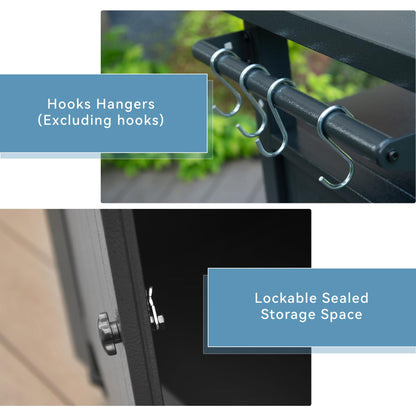 SHPAI Grill Cart Outdoor with Storage Cabinet, Portable Rolling Patio Bar Cart with Wheels, BBQ Prep Table, Movable Stainless Steel Kitchen Island Dining Cart for Food/Drink/Cooking -Grey