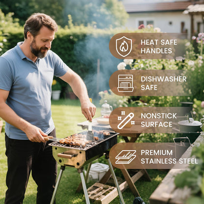 Grilling Accessories Kit for Outdoor BBQ,Heavy Duty Grilling Tools Wooden BBQ Grill Accessories Kit for Backyard Grill Utensils Set Gifts for Fathers Day, Grill Tools Set for Outdoor Grill with Case