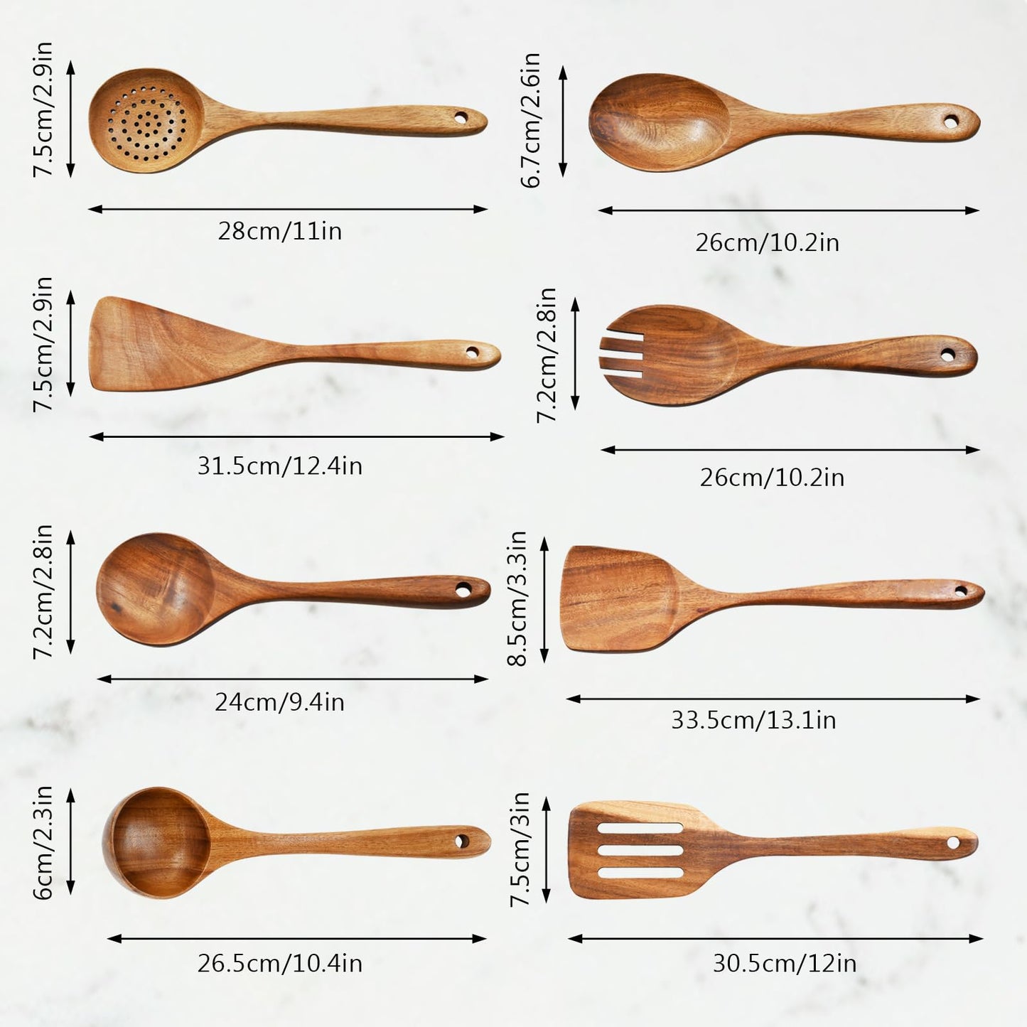 Wooden Spoons for Cooking, 8pcs Teak Wood Kitchen Utensils Set Nonstick Wooden Utensils Set Kitchen Utensils Set for Cooking
