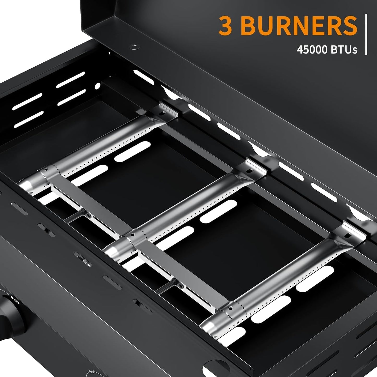 ADREAK 3 Burner BBQ Gas Griddle with Hood, 25.6 Inch Stainless Steel Portable Detachable Propane Griddle, 45,000 BTU Flat Top Barbecue Grill with Side Shelves for Camping