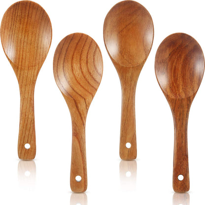 4 Pieces Wooden Spoons Set 9 Inch for Cooking, Serving Salad, Stirring Soup, Rice, Nonstick Heat Resistance Easy to Use
