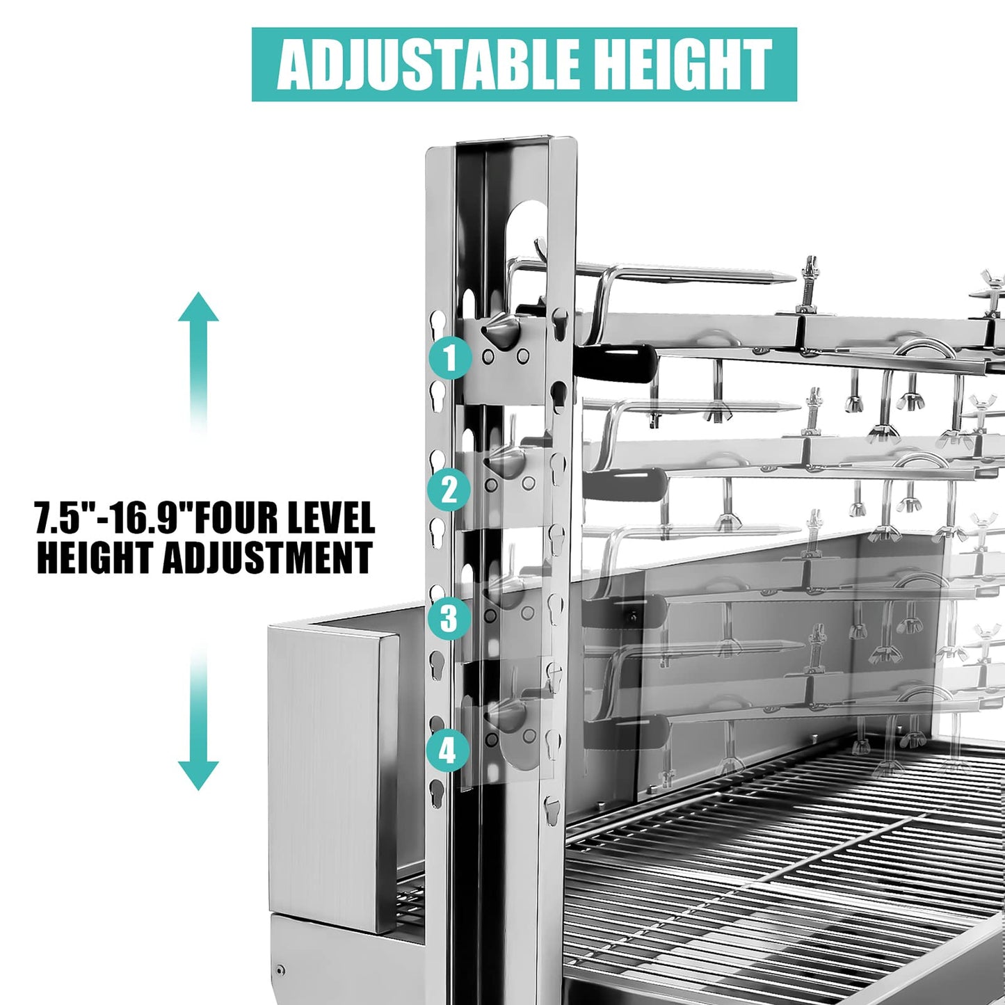 176LBS Stainless Steel Rotisserie Grill Roaster Small Pig Lamb with Back Cover Guard 25W Motor for Camping Outdoor BBQ Silver