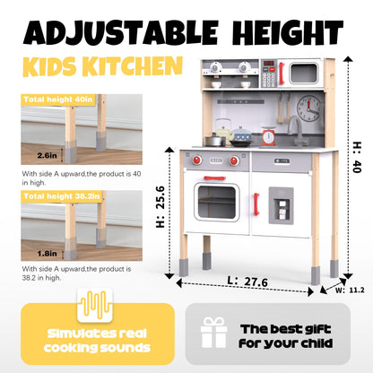 JOYOOSS Play Kitchen for Kids,Wooden Kids Kitchen Playset Toy Toddler Play Kitchen Set for Toddlers 3+ with Real Lights & Soundswith Cookware Accessories
