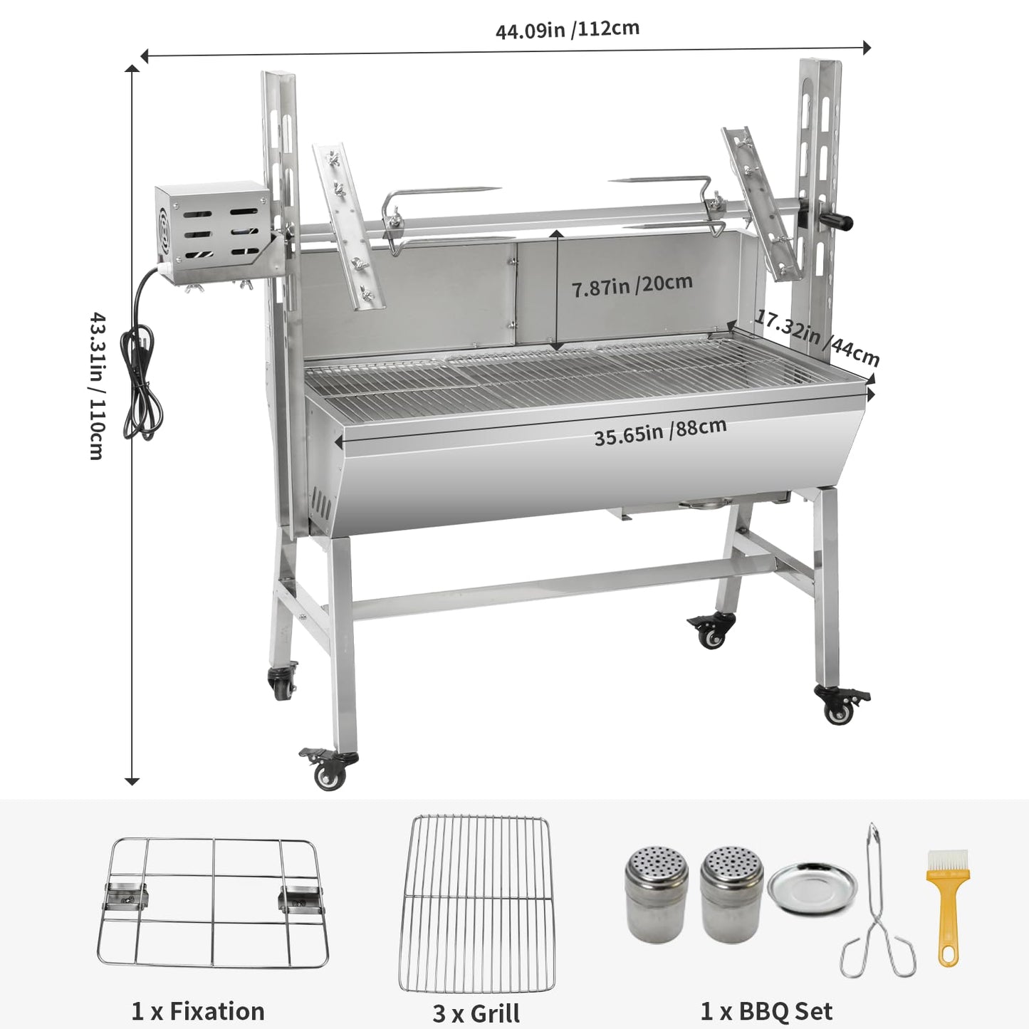 SGOLAN Stainless Steel Rotisserie Grill with Windbreak 35 Inch Pig Roaster, Electric 40W Motor Pig Lamb Rotisserie 132 Lbs Capacity BBQ Rotisserie Grill for Camping, Party (35 Inch)