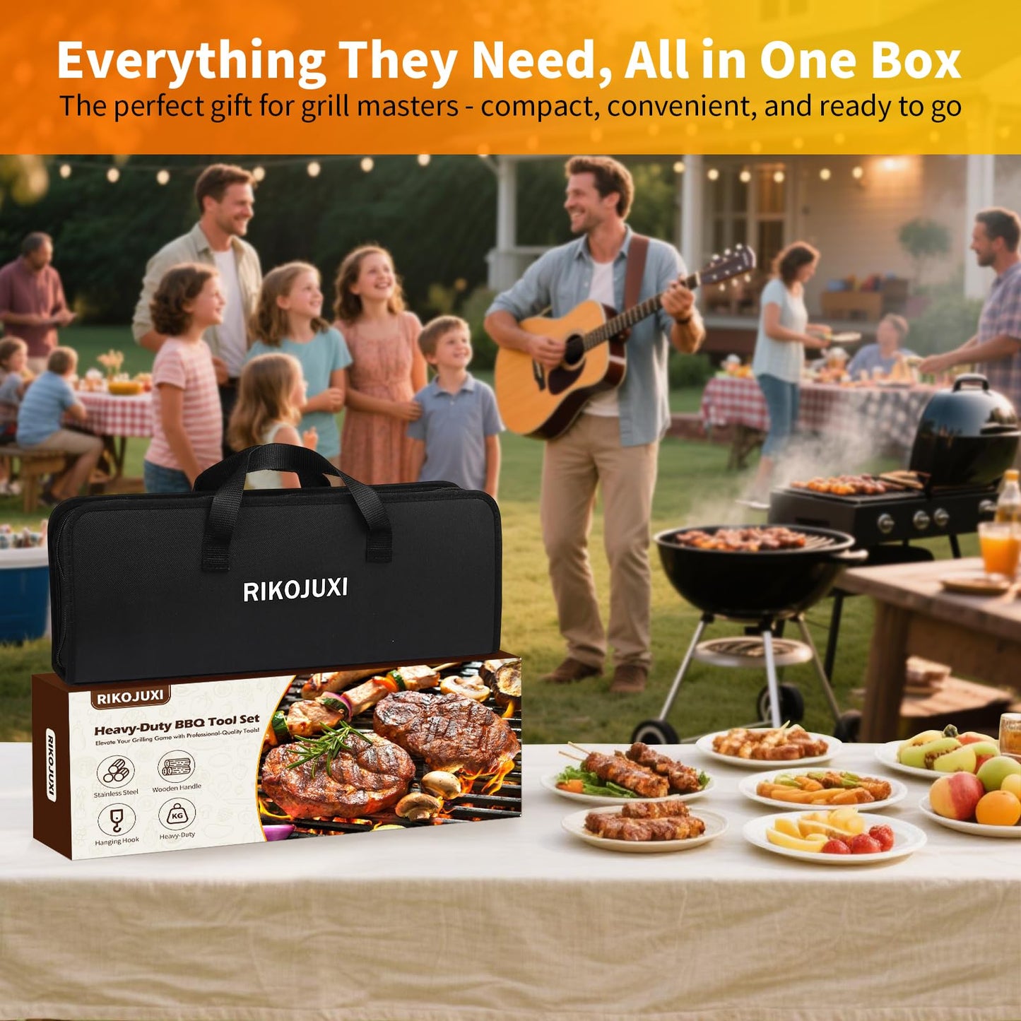 16 Inch Grilling Accessories Set, Heavy Duty Stainless Steel BBQ Accessories Tools and Grill Accessories for Outdoor Grill with Spatula, Fork, & Tongs - Grilling Gifts for Men Women Father