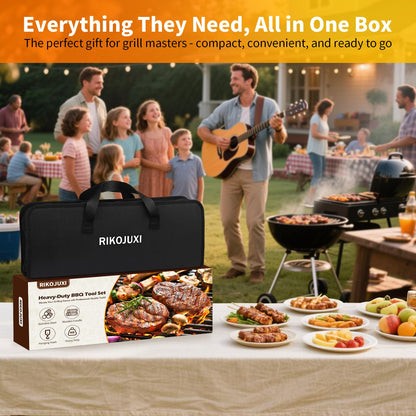 16 Inch Grilling Accessories Set, Heavy Duty Stainless Steel BBQ Accessories Tools and Grill Accessories for Outdoor Grill with Spatula, Fork, & Tongs - Grilling Gifts for Men Women Father