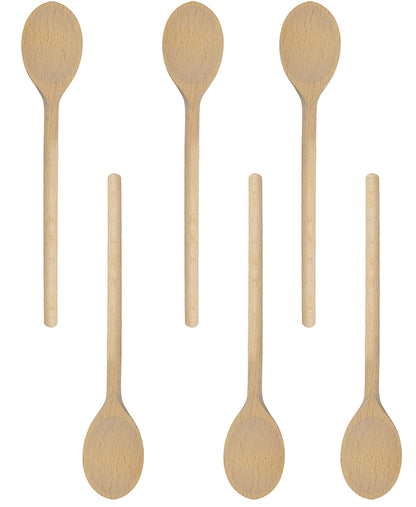 12 Inch Long Wooden Spoon Set by BICB | Natural Beechwood Mixing Spoons for Baking, Cooking & Stirring | Set of 6 Long Wooden Spoons | Cookware Sauce Spoons | Wood Mixing Spoon Set