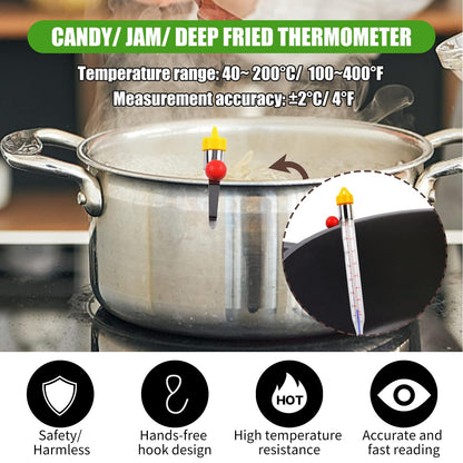 Candy Thermometer for Candy Making, 2025 New Deep Fry Oil Thermometer Candy Sugar Syrup Jam Jelly Instant Read Glass Food Kitchen Cooking Thermometer with Pot Clip and Hanging Hook for Food