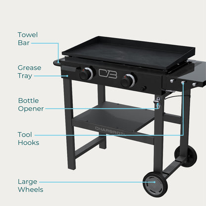 Charbroil 28" Performance Series Propane Gas Griddle with Cart 2 Burner Flat Top Grill, Black - 463459924