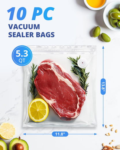 AIRMSEN Reusable Vacuum Sealer Bags 10 PCS - Fits AIRMSEN, Chef, FoodSaver and Most Handheld Sealers - BPA Free Food Saver Bags for Meal Prep, Sous Vide, Marinator - 5L (13.8"x 11.8")