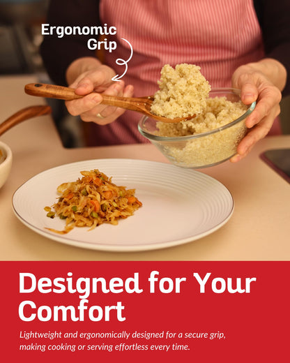 Boxiki Kitchen Luxury Teak Wood Utensil Set - Elegant 6-Piece Cooking Ensemble Including Spoons, Server, Scraper & Spatula - Expertly Crafted for Culinary Excellence