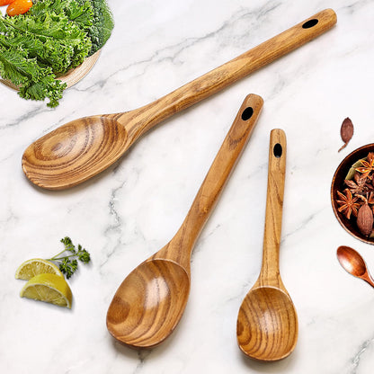 3 Piece Wooden Spoons for Cooking Spoon Set Wood Cooking Utensils Serving Spoon Kitchen Spatula Large Mixing Spoon Long Baking Ladle Bamboo Stirring Non Toxic Spoons Kitchen Tools Utensil