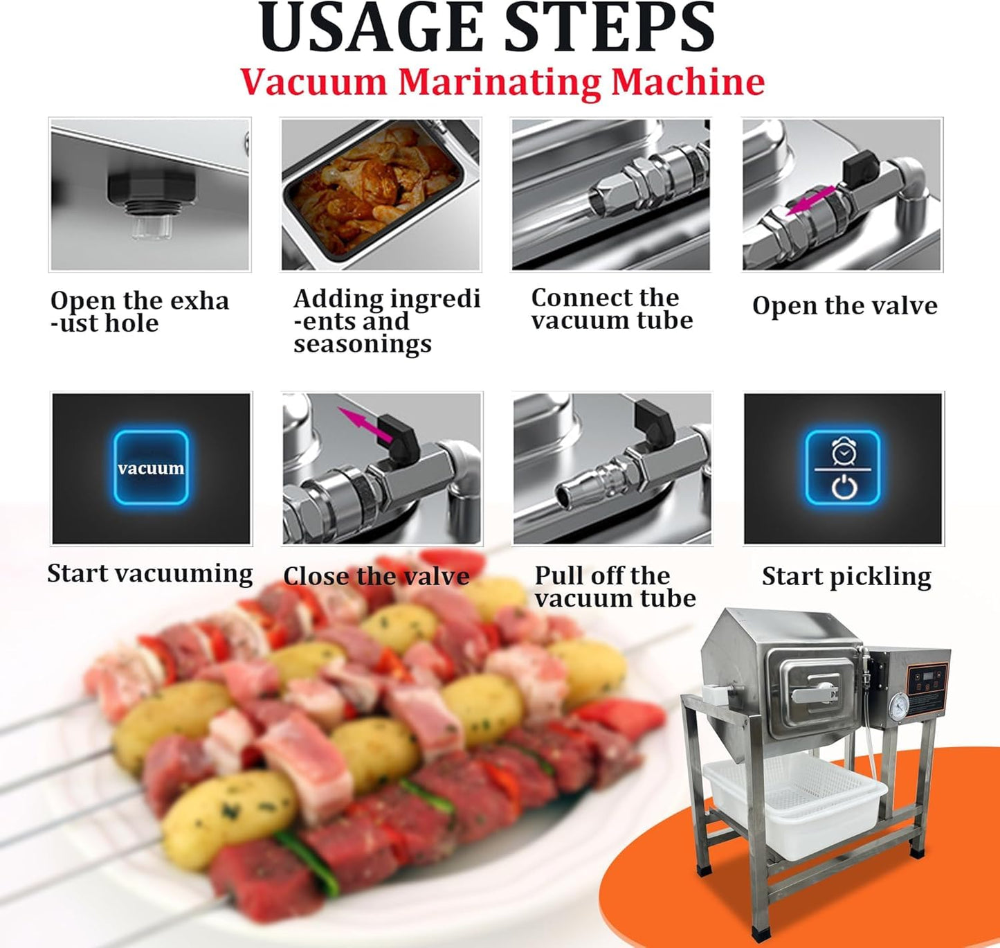 INTSUPERMAI 90L Vacuum Meat Marinator, 110V Meat Vegetable Vacuum Tumbler Marinating Machine, 500W Commercial Food Marinator, 0-99 Min Time Setting, Stainless Steel, 360° Rotation