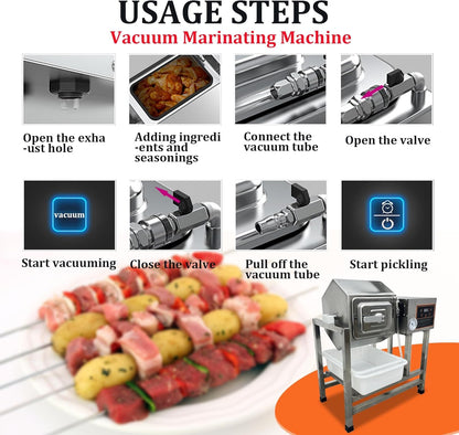 INTSUPERMAI 90L Vacuum Meat Marinator, 110V Meat Vegetable Vacuum Tumbler Marinating Machine, 500W Commercial Food Marinator, 0-99 Min Time Setting, Stainless Steel, 360° Rotation