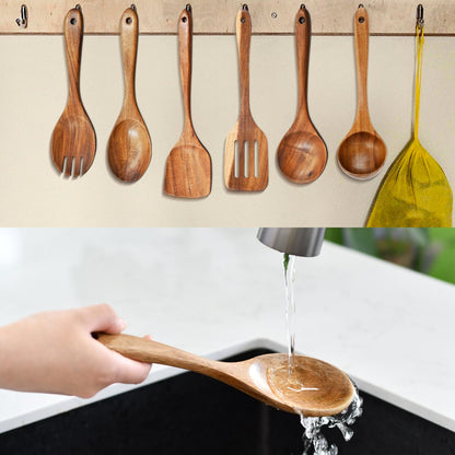 Wooden Spoons for Cooking, 8pcs Teak Wood Kitchen Utensils Set Nonstick Wooden Utensils Set Kitchen Utensils Set for Cooking