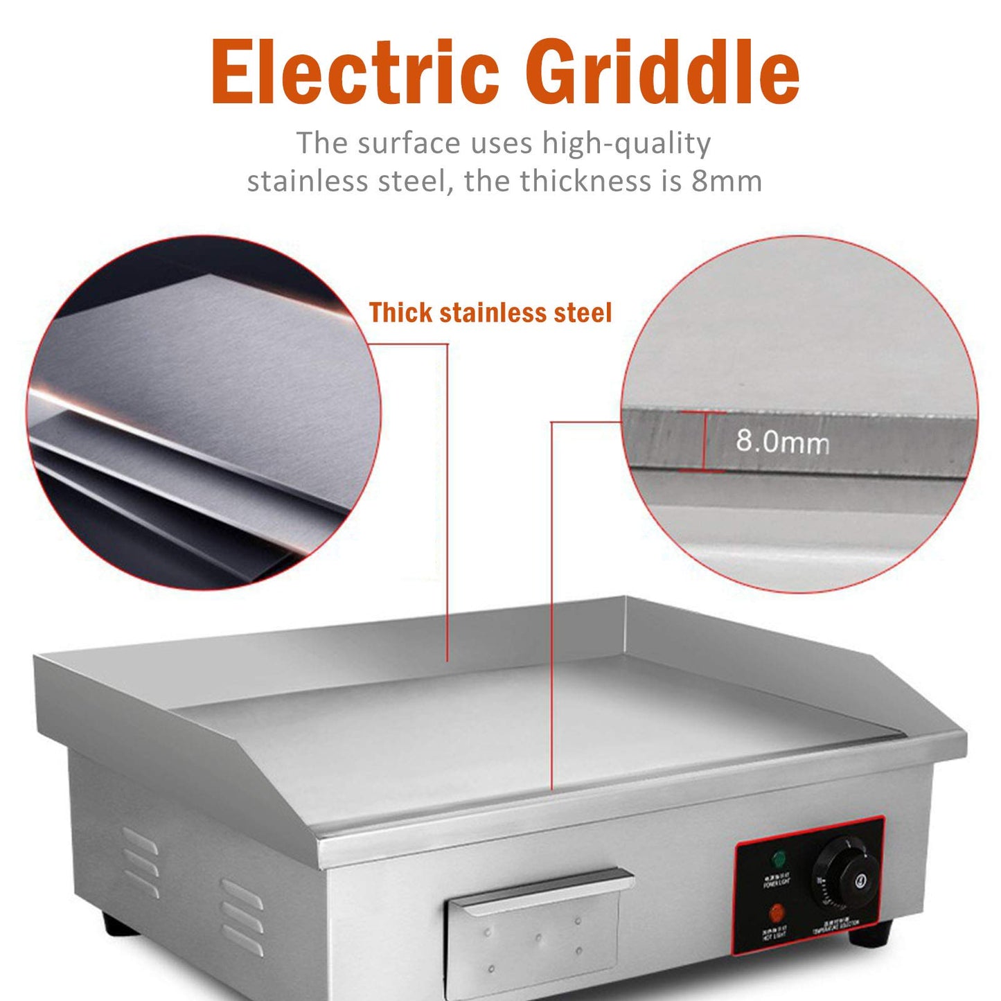 Aliyaduo 110V 3000W 22" Commercial Electric Countertop Griddle Flat Top Grill Hot Plate BBQ,Adjustable Thermostatic Control,Stainless Steel Restaurant Grill for Kitchen