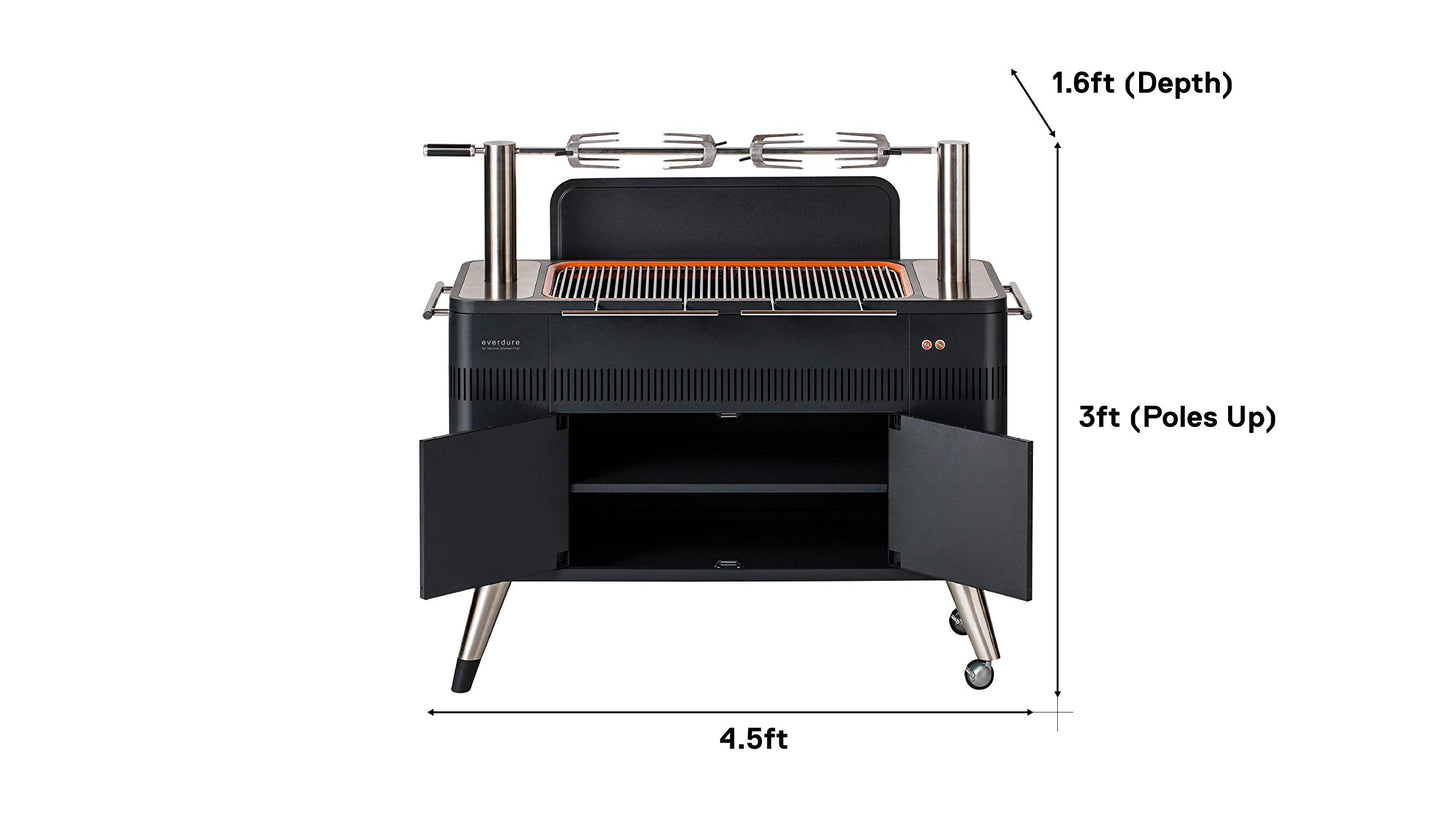 Everdure by Heston Blumenthal HUB 54-In. Charcoal Grill With Patented Built-in Rotisserie System & Quick Electric Ignition, Outdoor BBQ, Electric Starter, Adjustable Height, Easy Clean-Up, Matte Black