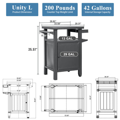 SHPAI Grill Cart Outdoor with Storage Cabinet, Portable Rolling Patio Bar Cart with Wheels, BBQ Prep Table, Movable Stainless Steel Kitchen Island Dining Cart for Food/Drink/Cooking -Grey