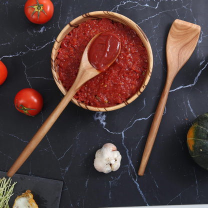 MornHalo 2PCS Acacia Wooden Spoons For Cooking-14 Inch Smooth Finish Cooking Spoons-Comfortable Grip Wood Spoons for Cooking - Non-Stick Cooking Utensils (Corner spoon + Cooking Spatula)