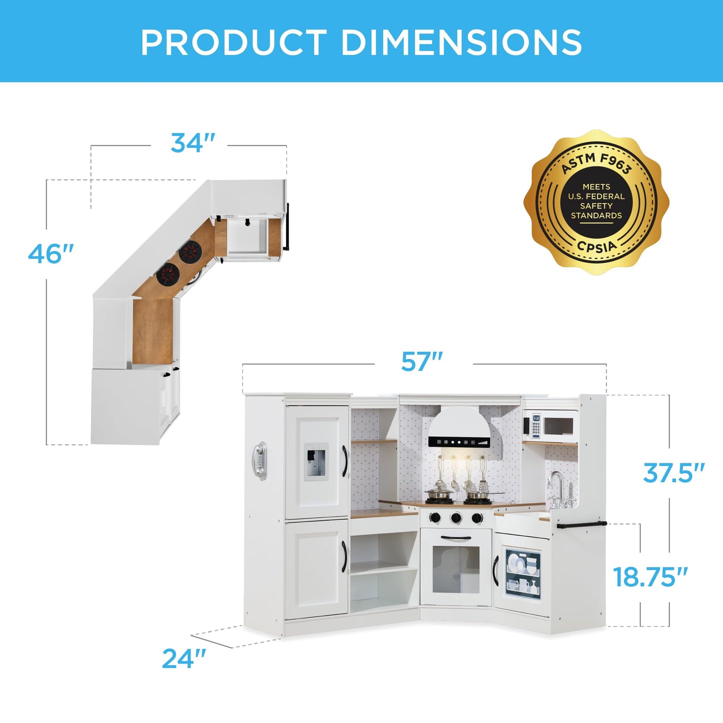 Best Choice Products Pretend Play Corner Kitchen, Ultimate Interactive Wooden Kids Playset w/Lights & Sounds, Ice Maker, Hood - Farmhouse White