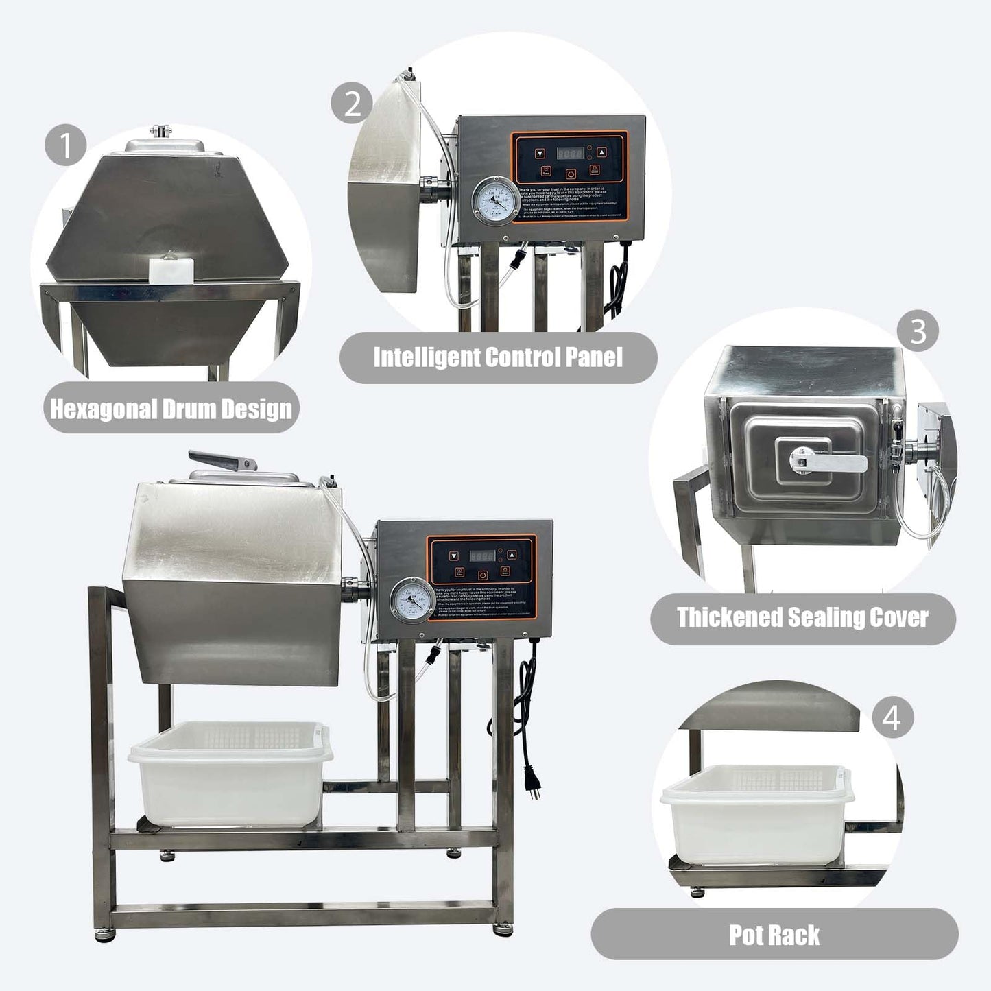 Yokoma Meat Vegetable Tumbler Marinator, 90L Capacity Marinate 47.5kg Commercial Electric Vacuum Pump Vegetable Marinating Machine Stainless Steel Meat Curing Marinator for for Jerky, Sausage, Bacon