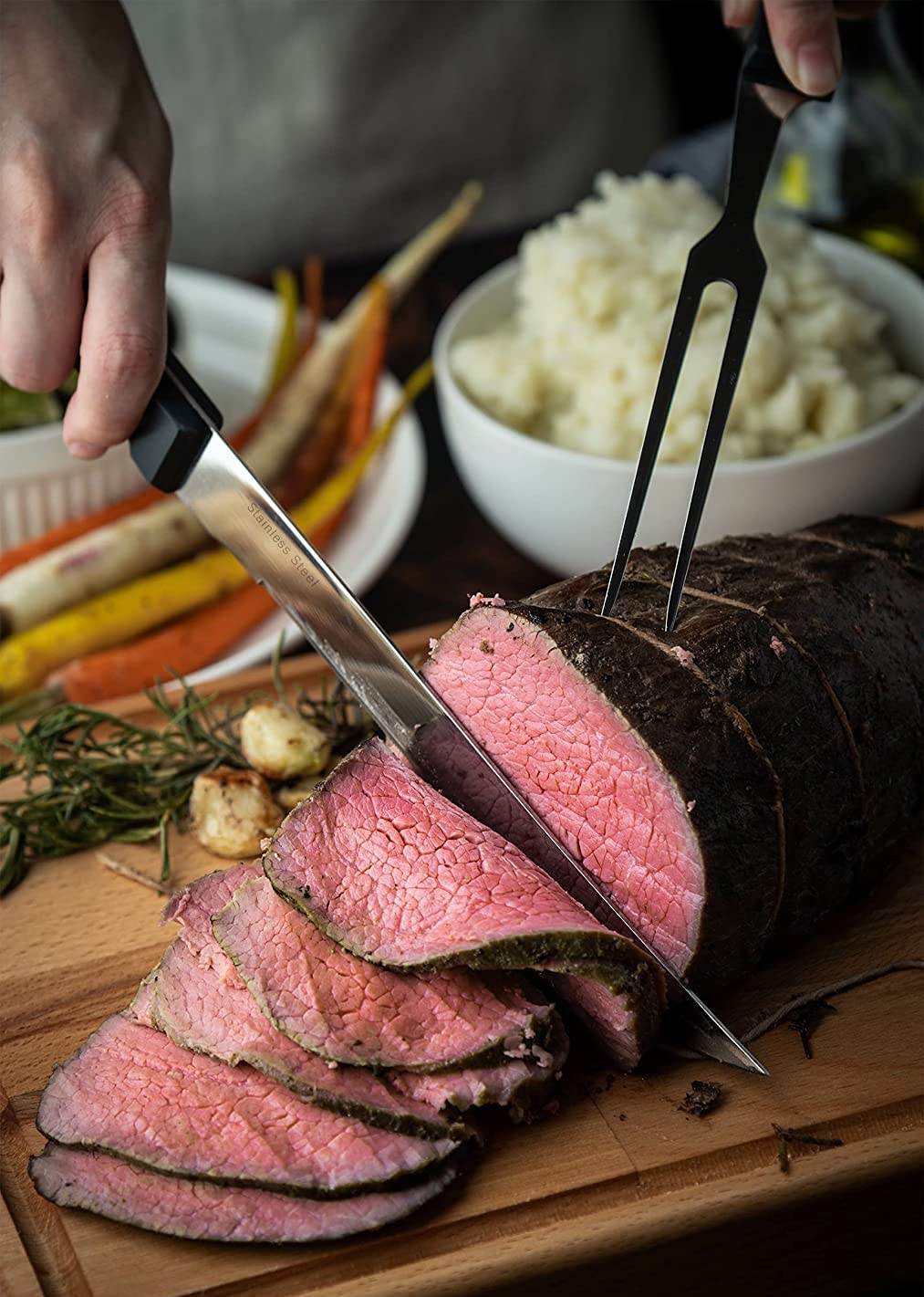 Carving Knife and Fork Set, Carving Set for Chicken Meat Turkey Carving Knife and Fork Set, BBQ Knife Set