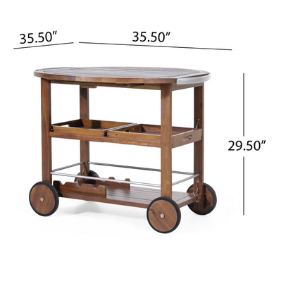 Christopher Knight Home Tillary Tiller Outdoor Acacia Wood Bar Cart Aluminum Accents, Dark Oak/Shiny Powder Coating