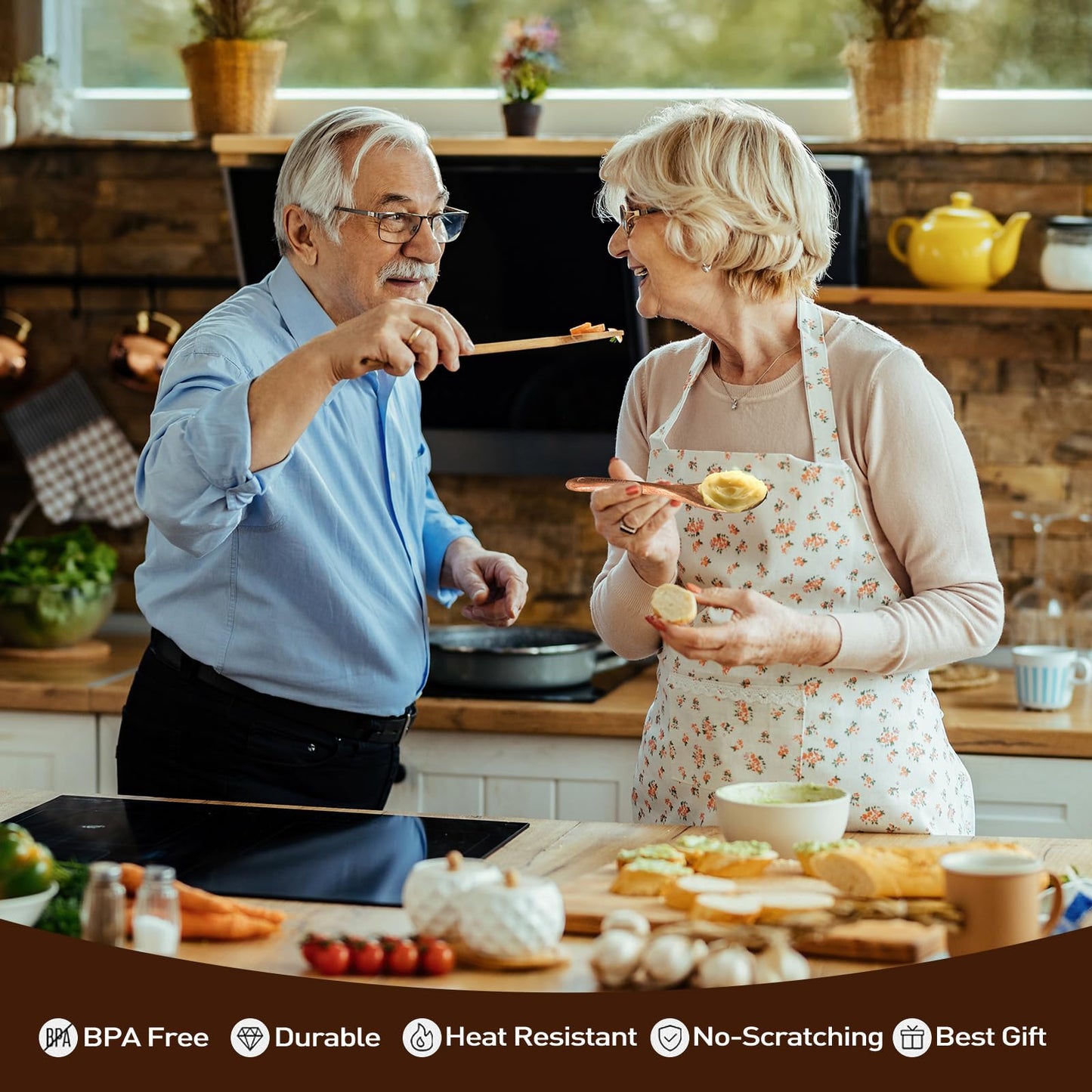 WOTTISH Wooden Spoons for Cooking - 5-Piece Wooden Kitchen Utensil Set made of Natural Solid Wood Material - Includes Salad Spoons, Spaghetti Spoon, Salad Fork, Flat Spatula,Slotted Spatula(A05)
