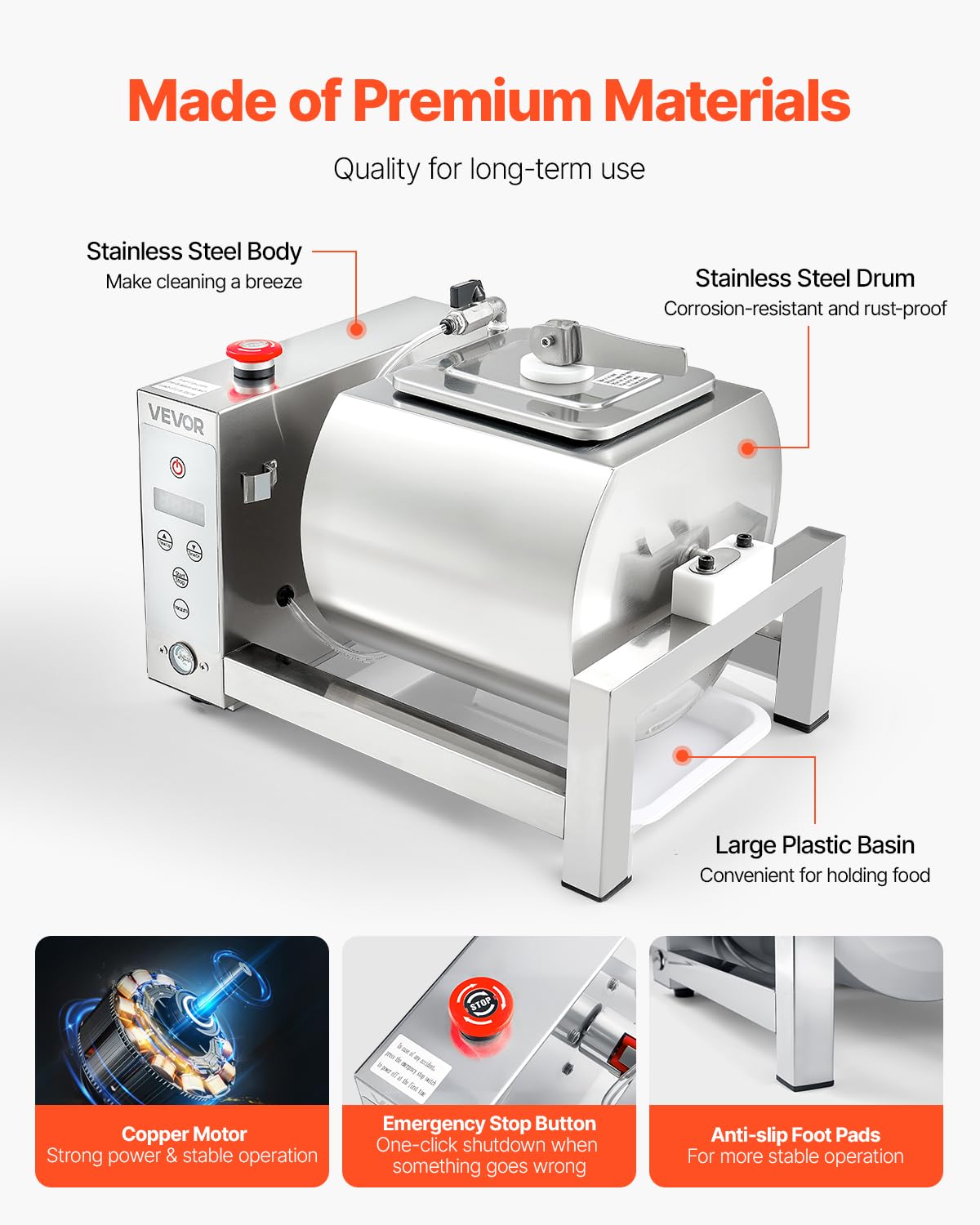 VEVOR Meat Tumbler Marinator, 10L Vacuum Tumbler Marinating Machine with Automatic Bidirectional Rotation, Stainless Steel Vacuum Curing Machine for Chicken Steak Pork, Home & Commercial Use