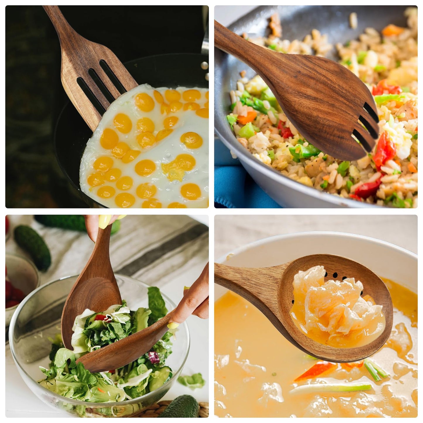 Wooden Spoons for Cooking, 8pcs Teak Wood Kitchen Utensils Set Nonstick Wooden Utensils Set Kitchen Utensils Set for Cooking