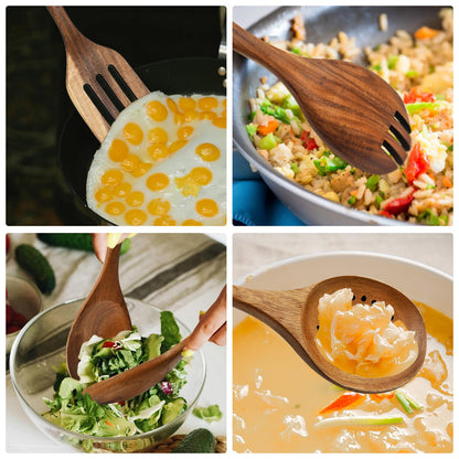 Wooden Spoons for Cooking, 8pcs Teak Wood Kitchen Utensils Set Nonstick Wooden Utensils Set Kitchen Utensils Set for Cooking