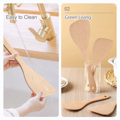 Wooden Spatula for Cooking, 13" Long Handle Flat Wood Spatulas Turner for Non Stick Cookware with 8.8’’ Uncoated Spurtle for Frying Mixing Kitchen Utensil Set 2 PCS