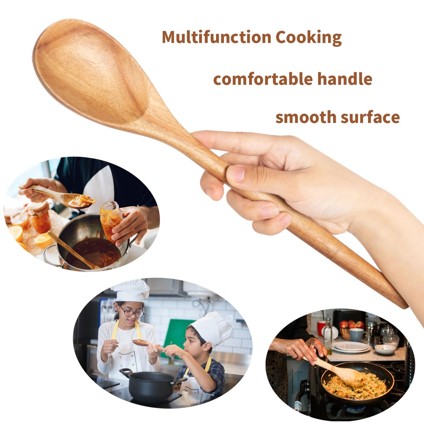 MornHalo 2PCS Acacia Wooden Spoons For Cooking-14 Inch Smooth Finish Cooking Spoons-Comfortable Grip Wood Spoons for Cooking - Non-Stick Cooking Utensils (Corner spoon + Cooking Spatula)