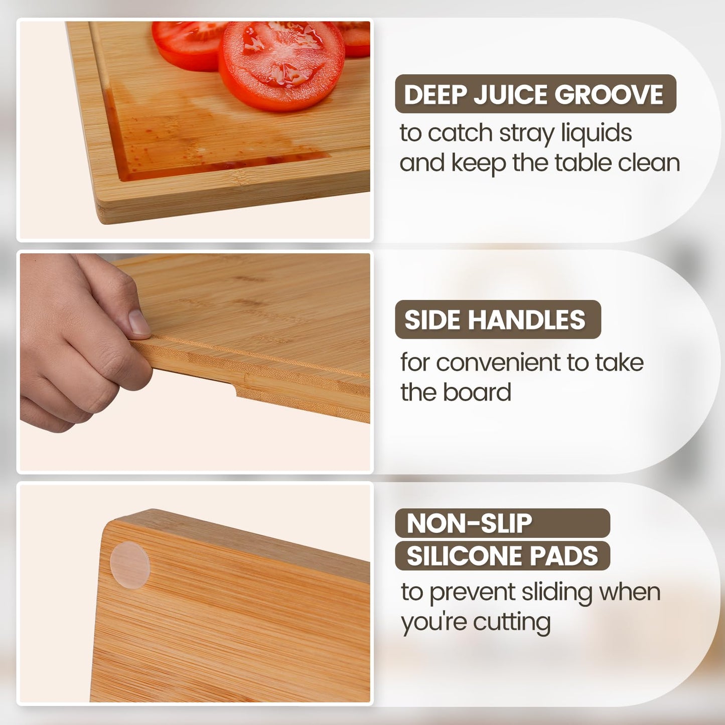 Kikcoin Bamboo Cutting Boards for Kitchen, Extra Large Wood Cutting Board with Rotating Kickstand & Juice Groove, Wooden Chopping Board for Meats Veges Fruits, Heavy Duty Serving Tray, 17 x 11.3 inch