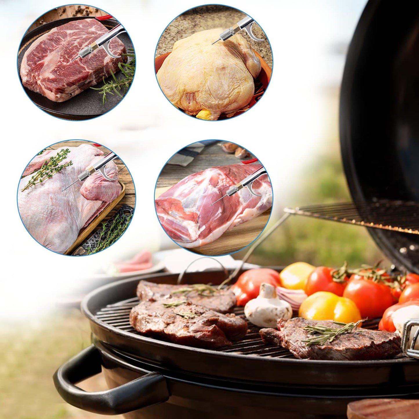 Electric Meat Injector Gun Pump with Hose - 70W Stainless Steel Marinade Injector Syringe, 10 Needles for BBQ, Turkey, Pork, Beef - Perfect for Home Grilling, Family Parties & Outdoor Cooking