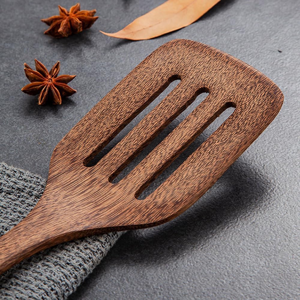 LorisArm Cherry Wood Spatula Turner Set, 12-Inch Wooden Spatula Slotted Turner Cooking Utensils for Nonstick Cookware, Kitchen Spatulas for Flipping, Serving, Scraping & Turning, 2 Pack