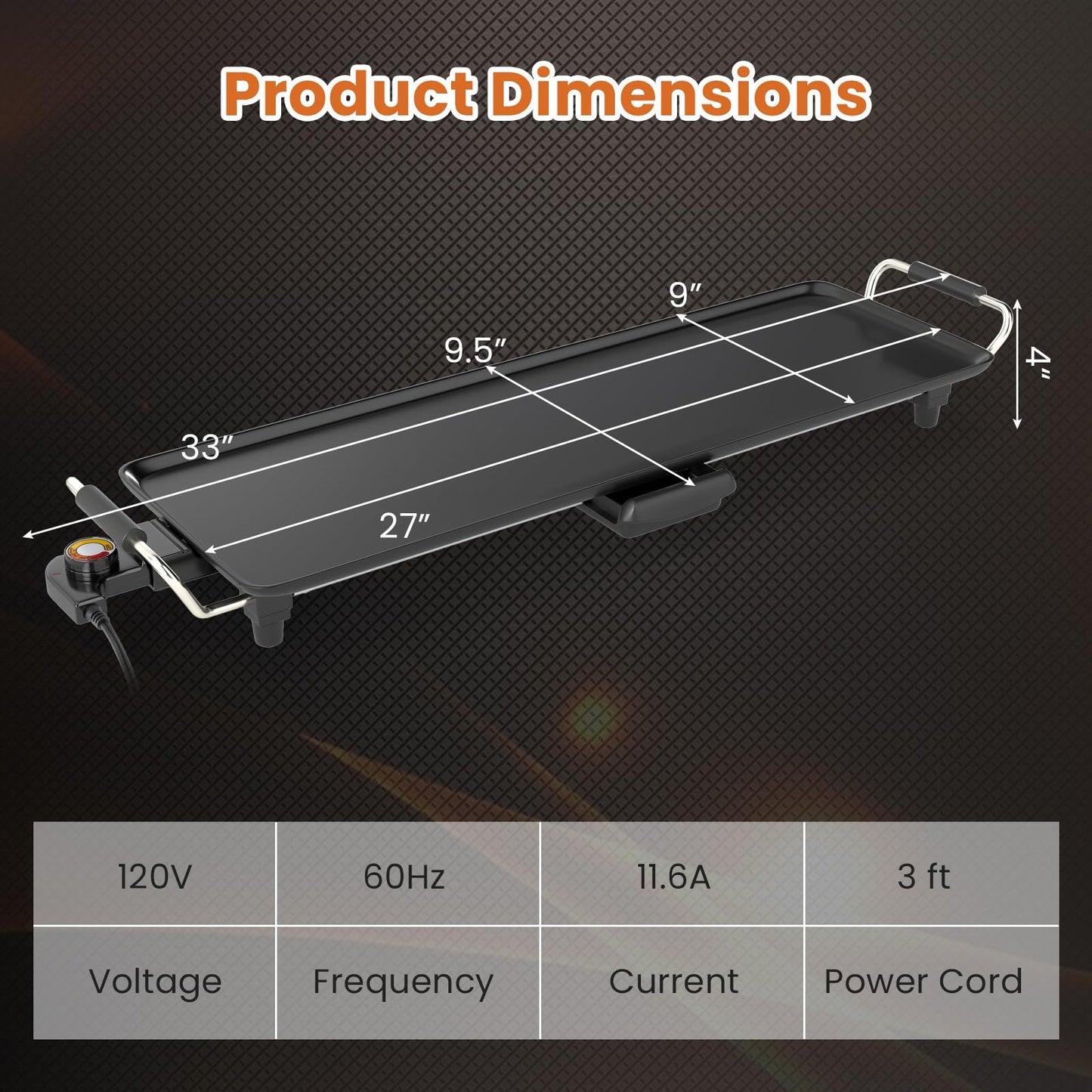 LDAILY Extra Large Nonstick Electric Griddle, Teppanyaki Grill BBQ W/ 4 Adjustable Temperature, Even Heating & Handles, Long Table Top Pancake Griddle Grill for Indoor & Outdoor Party, Camping（27’’）