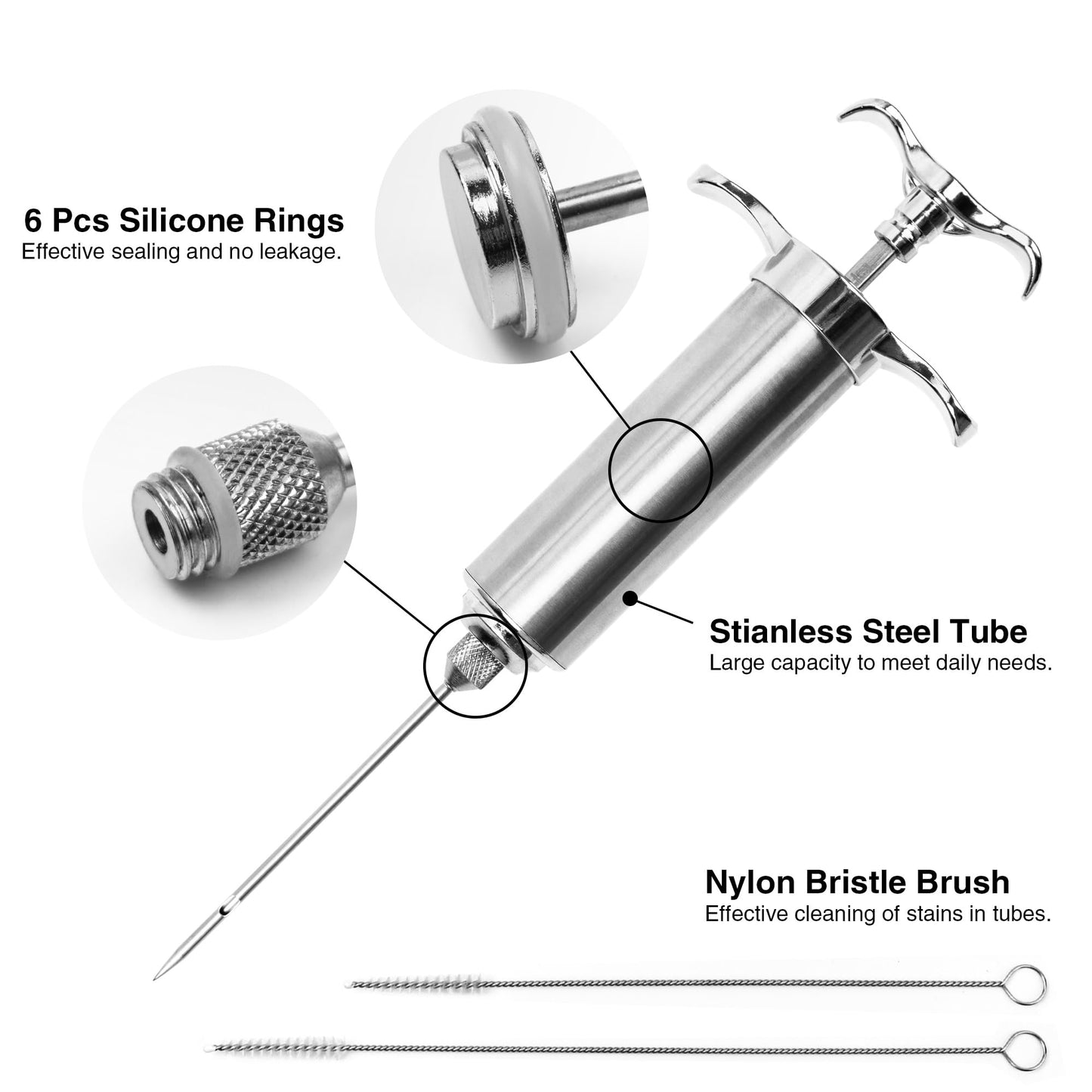 Dormercy Meat Injector Syringe Kit, Flavor Injector with 3 Marinade Needles, Stainless Steel Kitchen Food Injection Syringe for Turkey Cooking