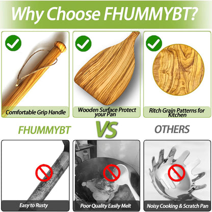 13.7 Inch Olive Wood Spatula for Cooking, Wooden Cooking Spatula/Turner, Long Handle Flat Frying Spatula, Olive Wooden Cooking Utensils for Nonstick Cookware Stirring, Frying & Flipping