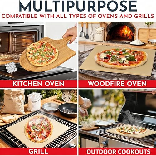 Pizza Stone，Durable Cordierite Cooking Pan for Oven Baking & Grilling，Heat resistance and impact resistance，Extra Large 15 x 12" Inch Rectangular