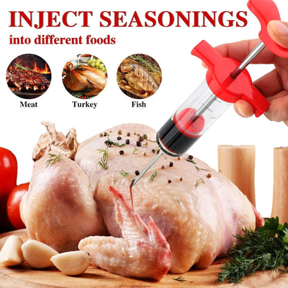 Meat Injector Syringe, 1-oz Plastic Marinade Turkey Injector Kit, 2 Marinade Injector Needles for BBQ Grill by QPMR
