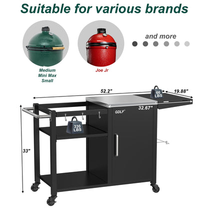 Grill Table for Big Green Egg, Metal Grill Stand Compatible with up to Medium Green Egg,Kamado Joe Jr