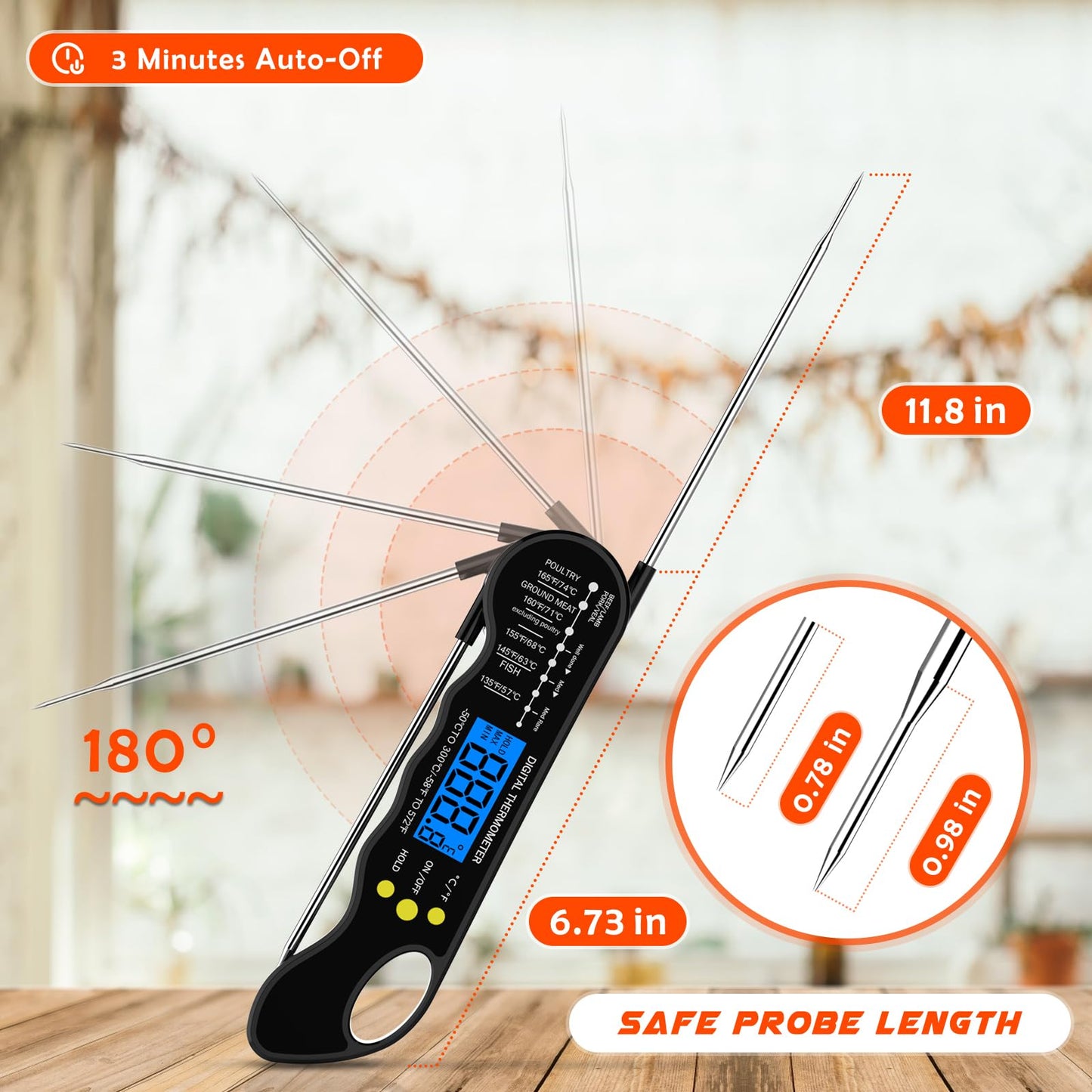 TRAUSI Instant Read Meat Thermometer, Fast & Accurate Digital Food Thermometer with Backlight, Waterproof & Magnet for Grilling, Cooking, BBQ, Smoker, Baking, and Candy Making