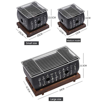 Japanese Style BBQ Grill, Mini Portable Barbecue Stove Japanese Food Charcoal Stove with Wire Mesh Grill and Base, for Yakiniku, Robata, Yakitori, Takoyaki and BBQ