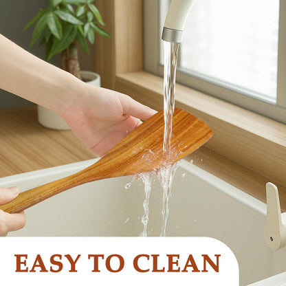 Wooden Spoons for Cooking 9 Pieces - Kitchen Wooden Cooking Utensils Set - Smooth Teak Utensils with Comfort Grip, Wood Spatula and Spoons Perfect for Cooking, Non-Stick Cookware