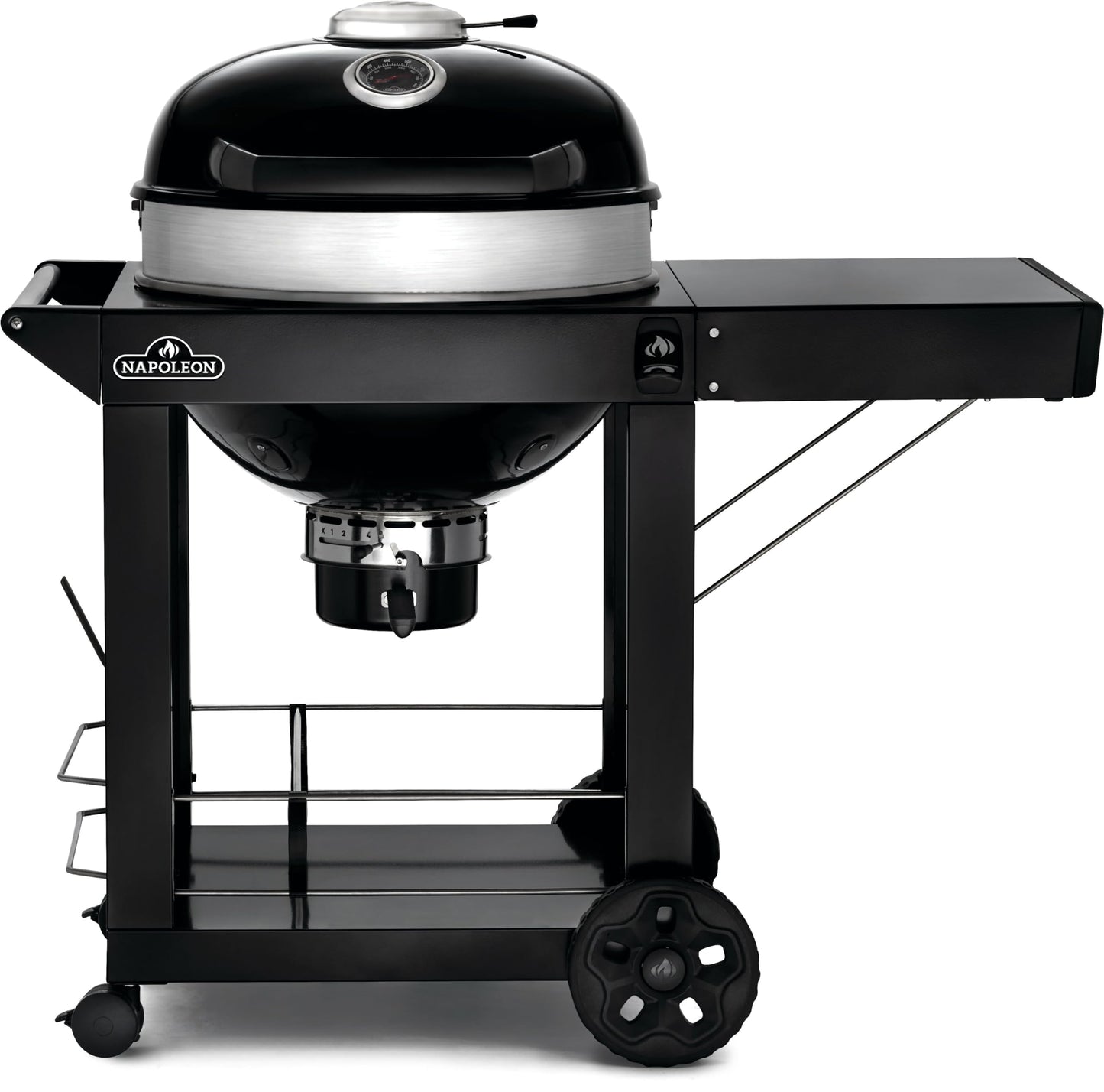 Napoleon PRO22 Charcoal Kettle Grill with Folding Cart, Black, Porcelain-Enameled Lid and Bowl, Chrome-Plated Cooking Grid