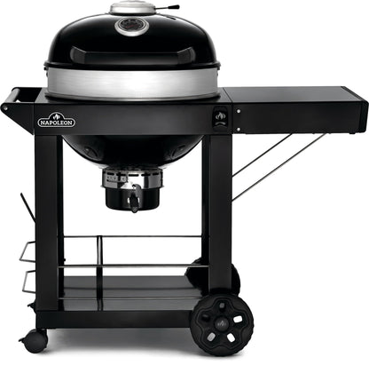 Napoleon PRO22 Charcoal Kettle Grill with Folding Cart, Black, Porcelain-Enameled Lid and Bowl, Chrome-Plated Cooking Grid
